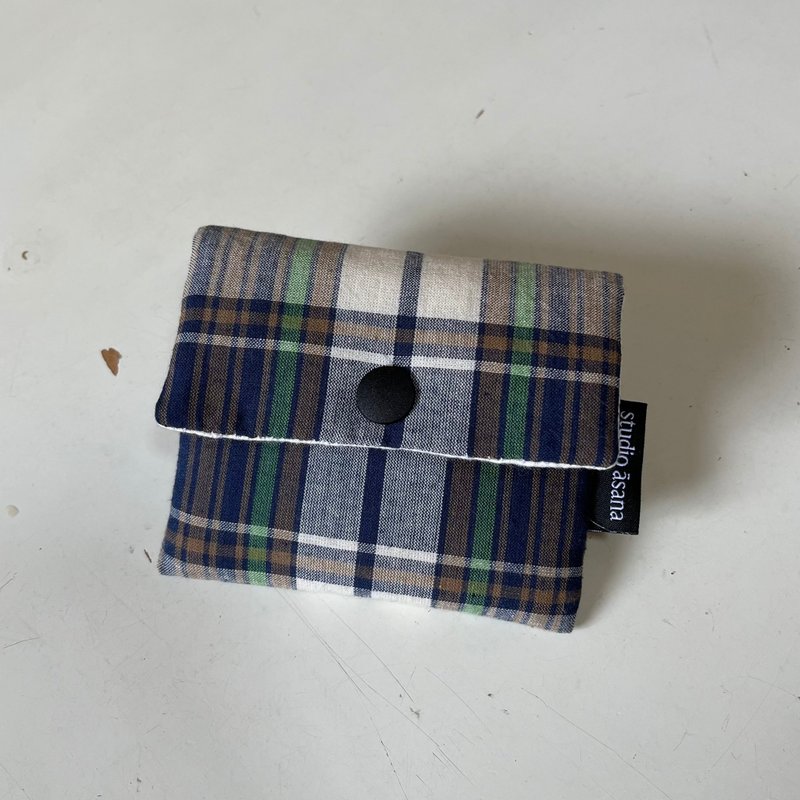 Madras Check Button Mini Pouch - Toiletry Bags & Pouches - Cotton & Hemp Brown