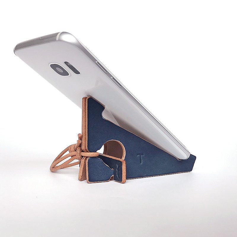 Folding smartphone stand of indigo dyed leather [zaza] #plant dyed leather #selectable alphabet engraving - อื่นๆ - หนังแท้ สีน้ำเงิน