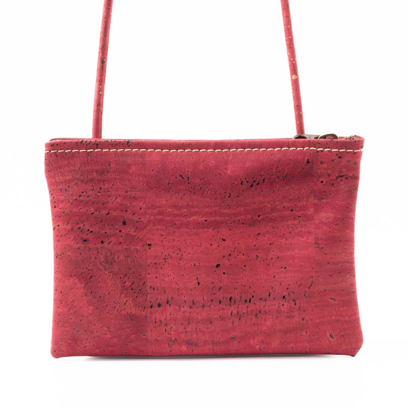 Cork Leather Sacoche (Wine) - กระเป๋าแมสเซนเจอร์ - วัสดุอีโค สีแดง