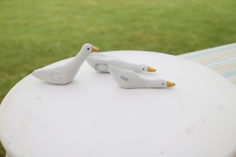 鵝 鵝 鵝 / 手製座枱擺設 / 一組三件 - 裝飾/擺設  - 黏土 白色