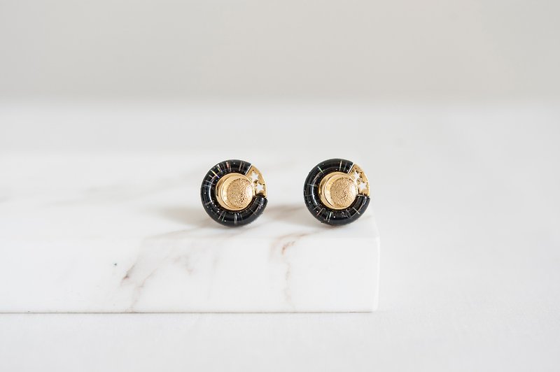 Vintage Out of Print Early Button Handmade Earrings-Universe - Earrings & Clip-ons - Plastic Black