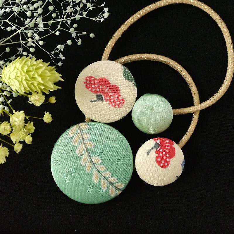 Happy hair ornament Kimono hair rubber 2 pieces - เครื่องประดับผม - ผ้าฝ้าย/ผ้าลินิน สีเขียว