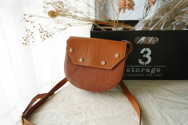 Treasure Hunting Vintage Antique Bag-Nina Ricci Caramel Brown Leather Horseshoe Shoulder Bag - Messenger Bags & Sling Bags - Genuine Leather Brown