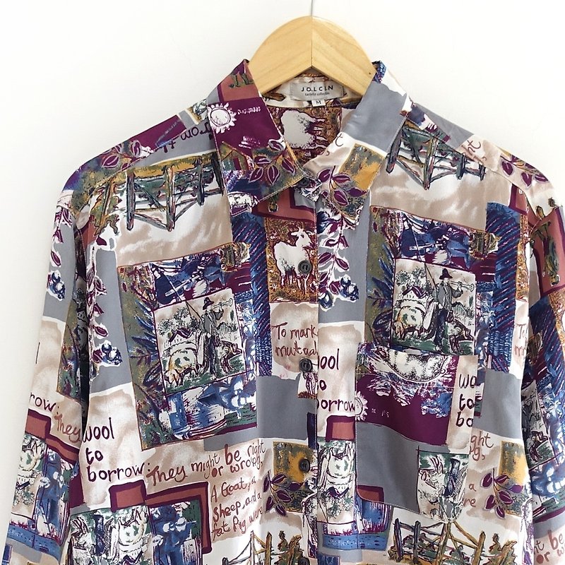 │Slowly│ Shepherd. David - Vintage shirt│vintage. Vintage. Art .Japan - เสื้อเชิ้ตผู้หญิง - เส้นใยสังเคราะห์ หลากหลายสี