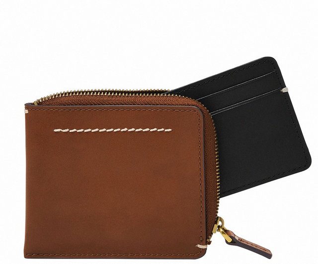 FOSSIL Westover Leather Zipper L-shaped Card Holder Set of 2-Brown