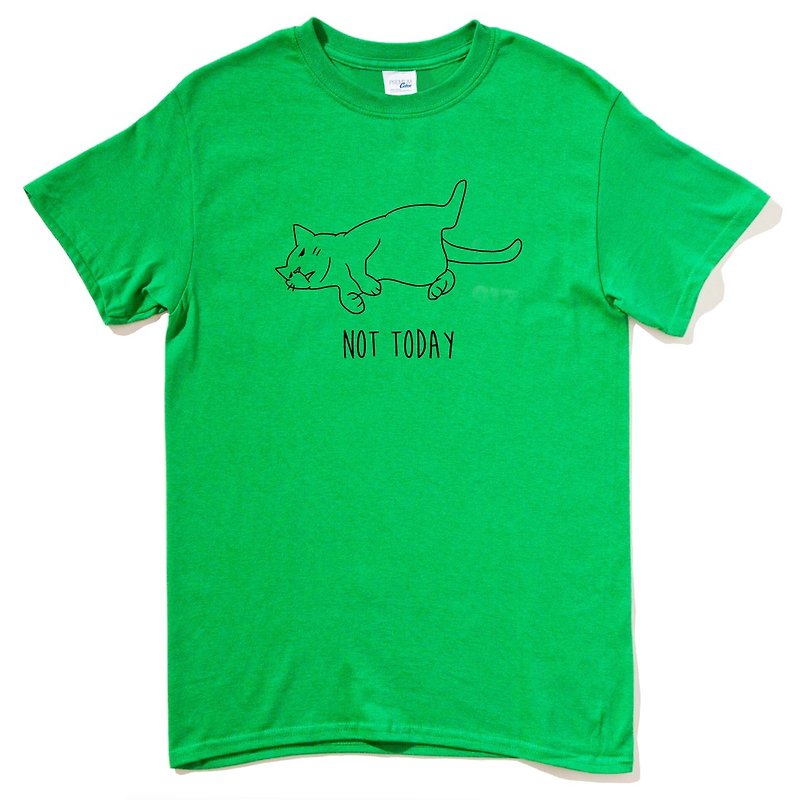 Not Today Cat #2 green t shirt - เสื้อยืดผู้ชาย - ผ้าฝ้าย/ผ้าลินิน สีเขียว