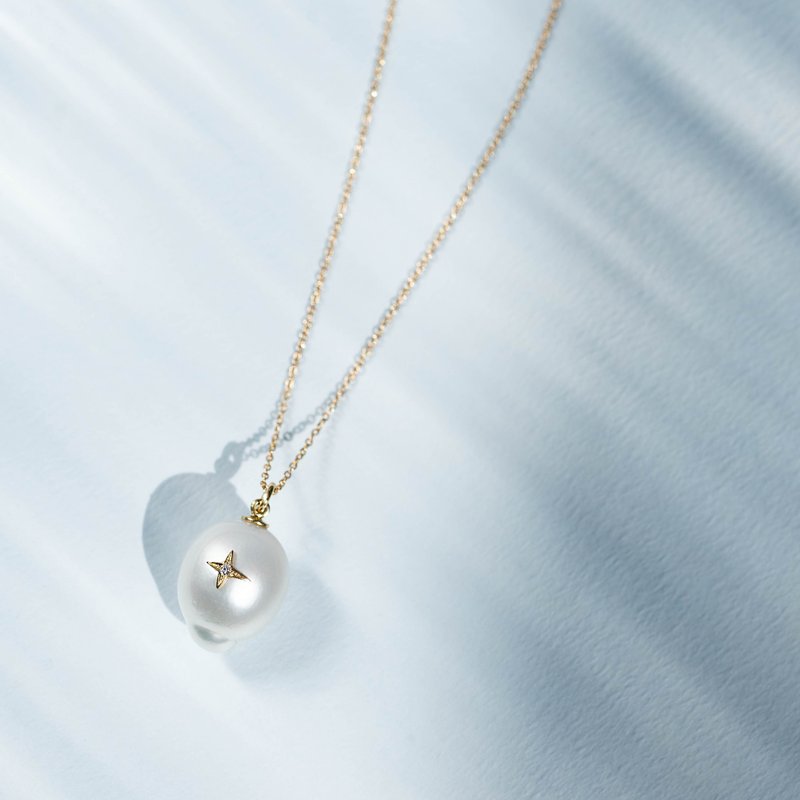 La Robe De La Mer -Necklace- Pearl×K18YG/K18PG×Chain K18YG/PG×Diamond  0.007ct - Necklaces - Gemstone Gold