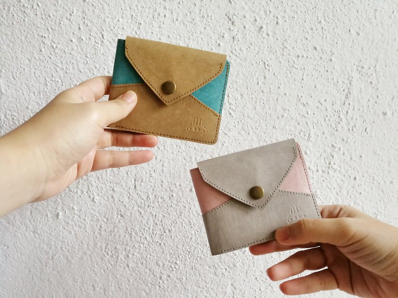 Contrasting color washed kraft paper X DuPont paper short wallet - กระเป๋าสตางค์ - กระดาษ 