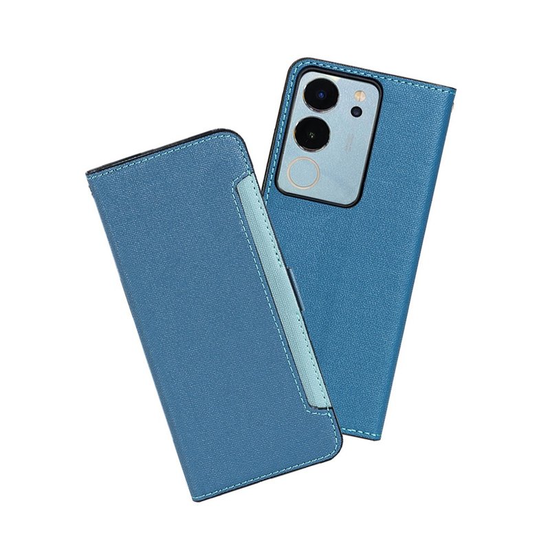 CASE SHOP vivo V29(5G) 前收納側掀皮套-藍 - 手機殼/手機套 - 人造皮革 藍色