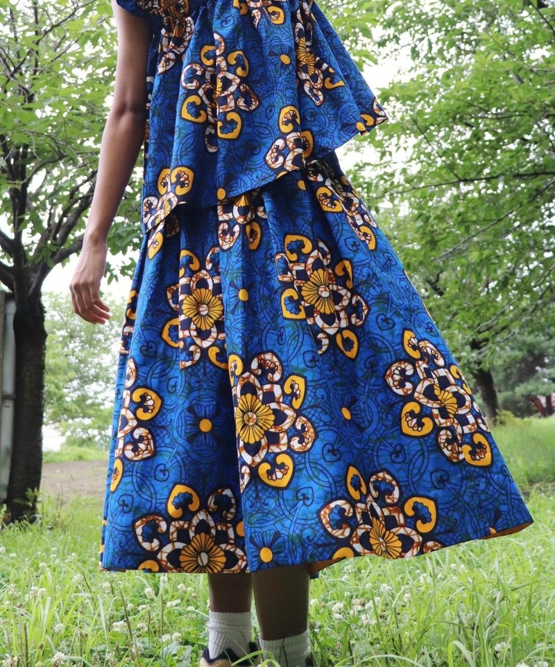 Africa tuck flare skirt 150/COSTUS SPECTABILIS - 裙子/長裙 - 聚酯纖維 藍色