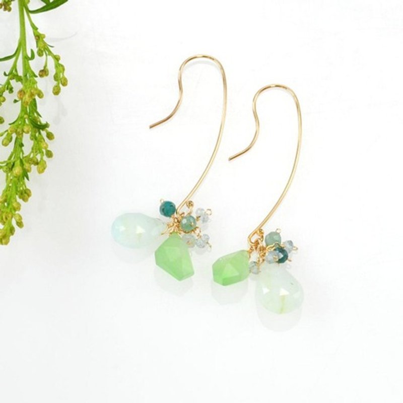 14kgf/サーペンティンxブルーオパールロングフックピアス - ピアス・イヤリング - 宝石 