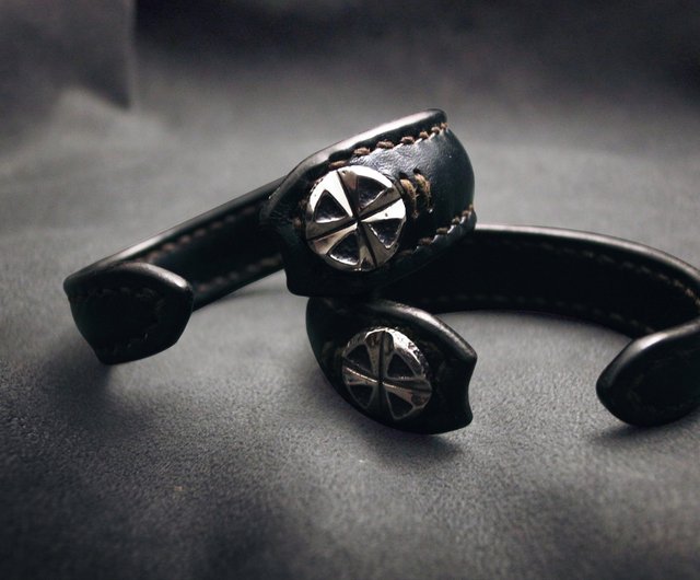 スターリングシルバータイムホイールレザーブレスレット]（シングル