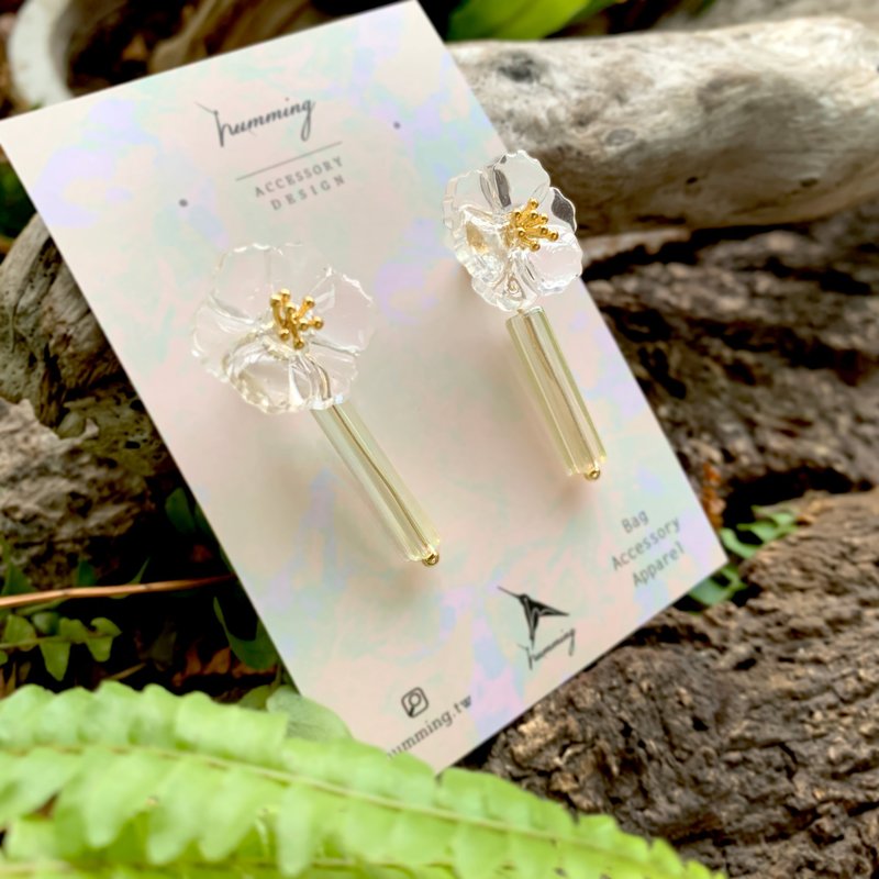 耳環 罌粟花 花 樹脂 銀飾 耳夾 琉璃 禮物 禮盒 手工 透明 夏天 - 耳環/耳夾/耳骨夾 - 繡線 多色