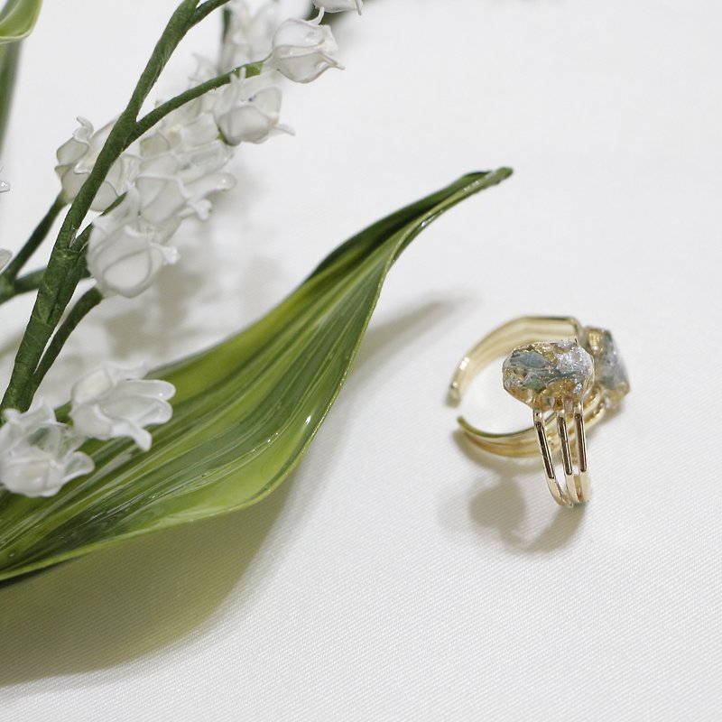 Dry Flower Ornament|Japanese Resin|Adjustable Teal - แหวนทั่วไป - เรซิน สีเขียว