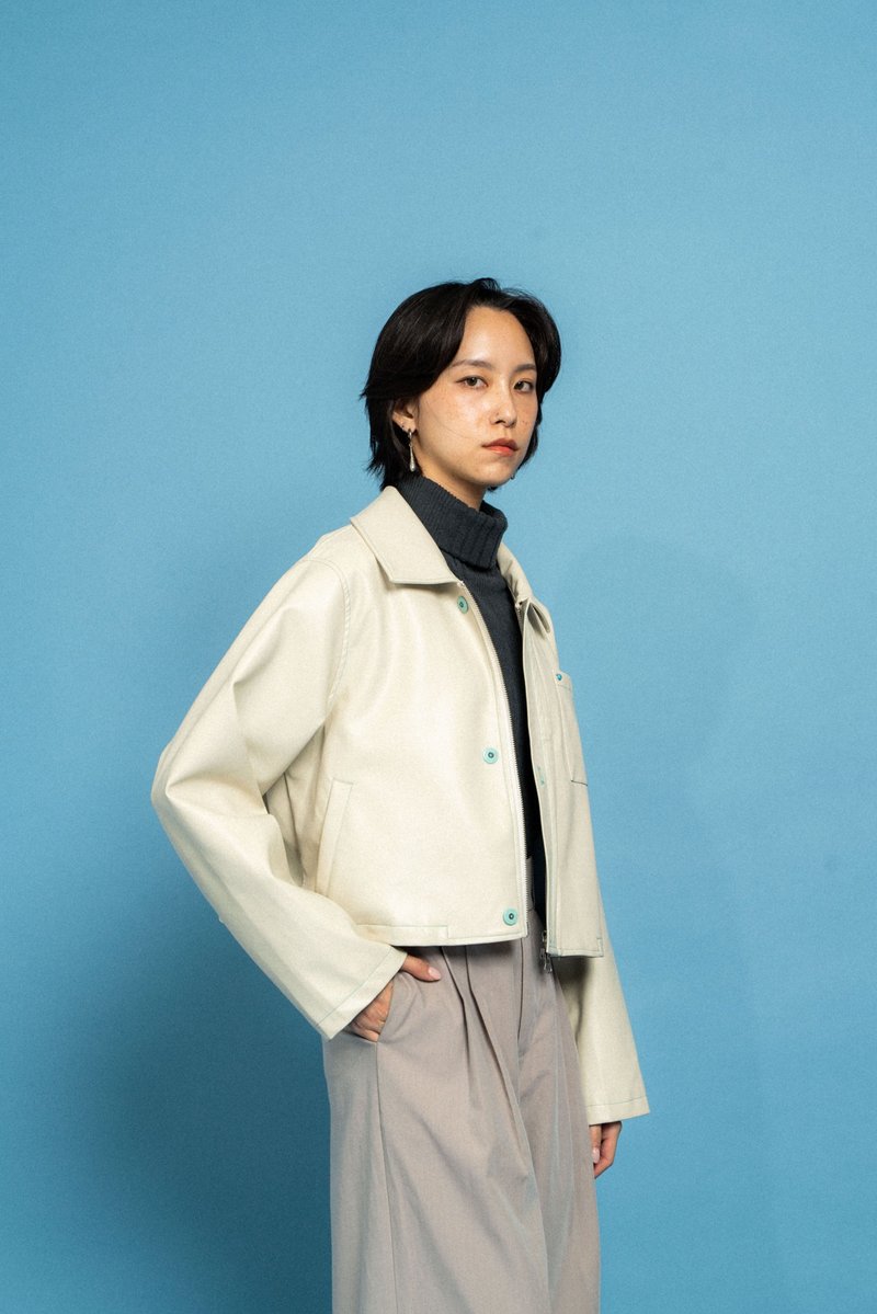 White Leather Jacket 白色皮褸 - 女大衣/外套 - 其他材質 白色