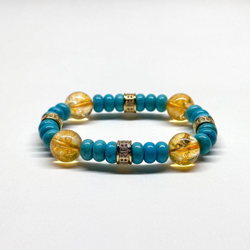 [Ancient Egyptian Sun God] Citrine Turquoise 18K gold-plated classical door and window pattern natural crystal bracelet - สร้อยข้อมือ - คริสตัล สีเหลือง