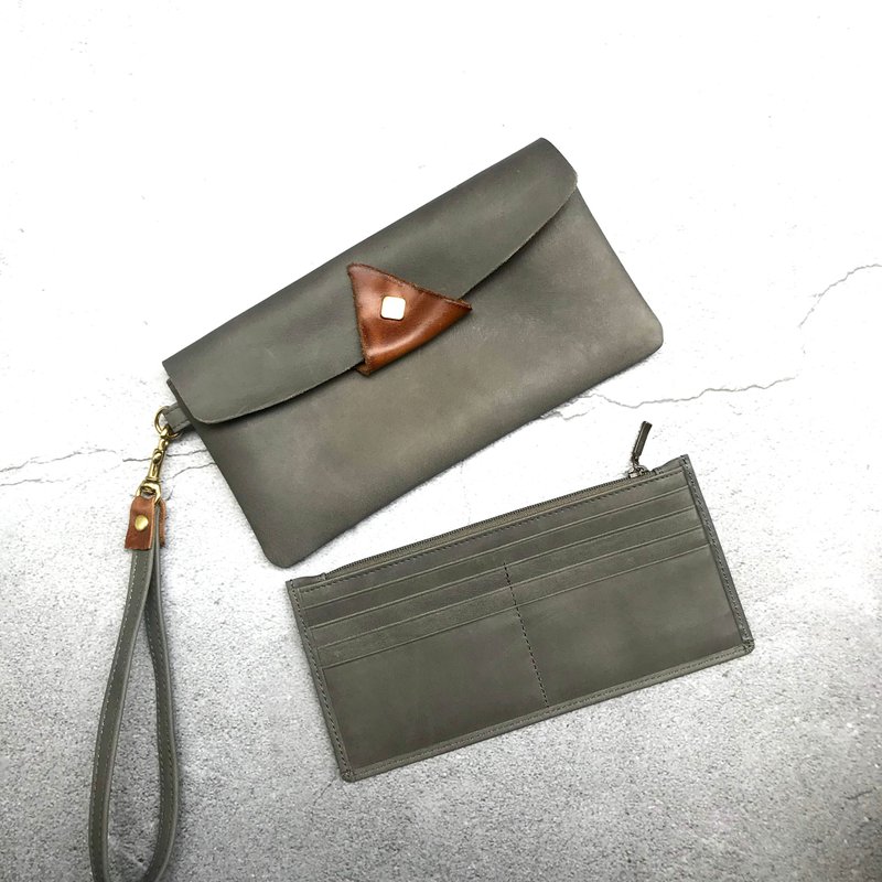 Sienna leather composite design multi-purpose long wallet clutch - Clutch Bags - Genuine Leather Gray