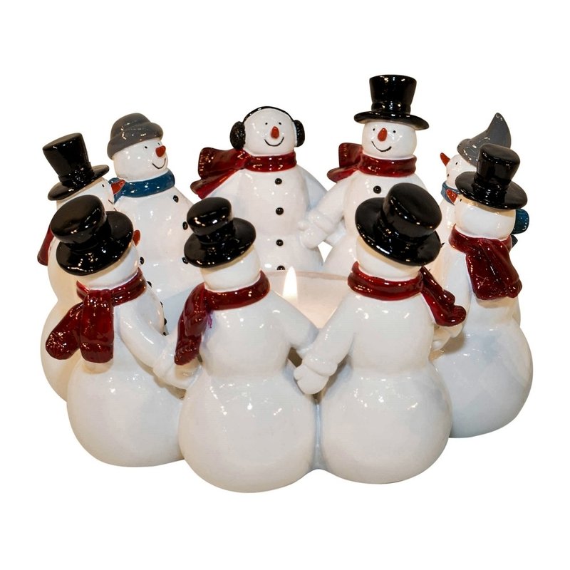 Swedish HARVESTTIME-Snowman candle holder 15x8.5CM - ของวางตกแต่ง - เรซิน ขาว