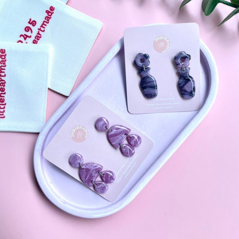 SALE Purple Marble collection polymer clay earrings - 耳環/耳夾/耳骨夾 - 黏土 紫色
