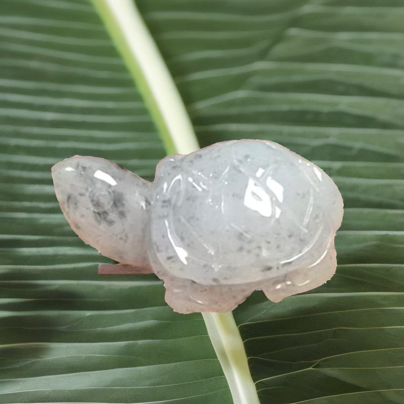 【Good Luck‧Longevity】Ice Type Floating Black Chicken Jade Turtle Ornament | Natural Burmese Jade A-Grade | Gift - ของวางตกแต่ง - หยก สีเทา
