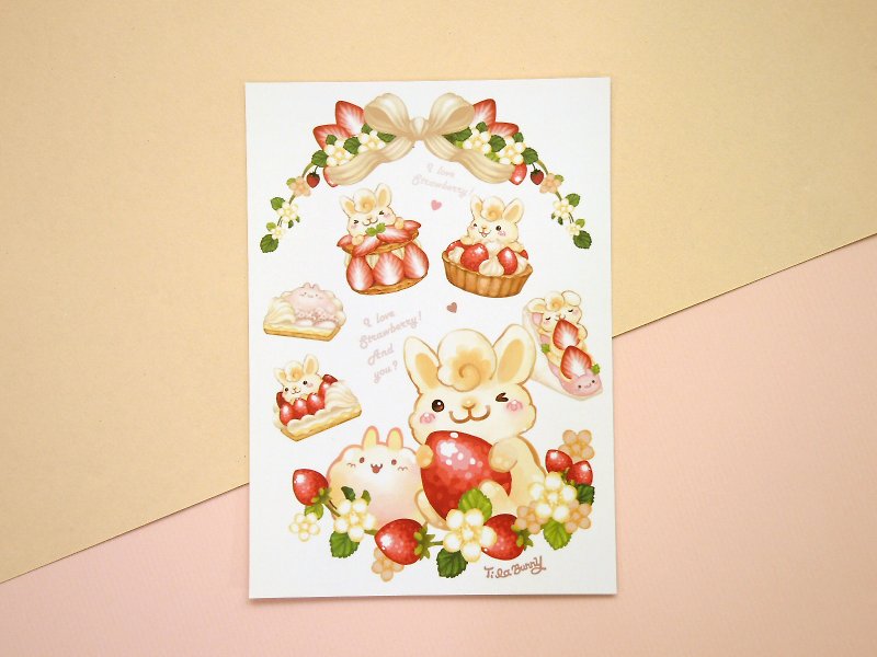 Postcard-Strawberry Bunny(White) - การ์ด/โปสการ์ด - กระดาษ สีแดง