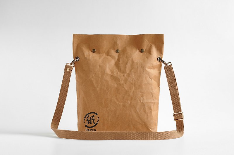 Paper Bamboo Changle Creative Hand-rolled Bag (Shoulder Bag) - กระเป๋าแมสเซนเจอร์ - กระดาษ สีนำ้ตาล