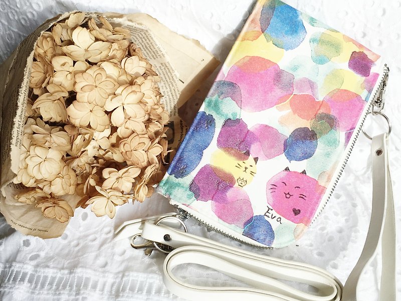 Christmas Gifts colorful handmade kitten lightweight phone bag / carry bag (handwritten English) - อื่นๆ - หนังแท้ 