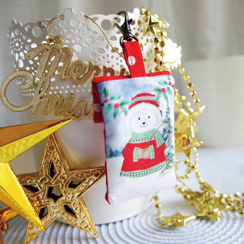 Lovely[Japanese fabric order] Christmas polar bear square safe bag, poem lucky bag, small jewelry bag - ซองรับขวัญ - ผ้าฝ้าย/ผ้าลินิน สีแดง