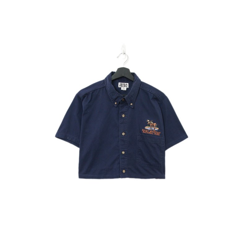 Back to Green-再製短板刺繡襯衫 棕色馴鹿 wt-13//vintage shirt - 女襯衫 - 棉．麻 