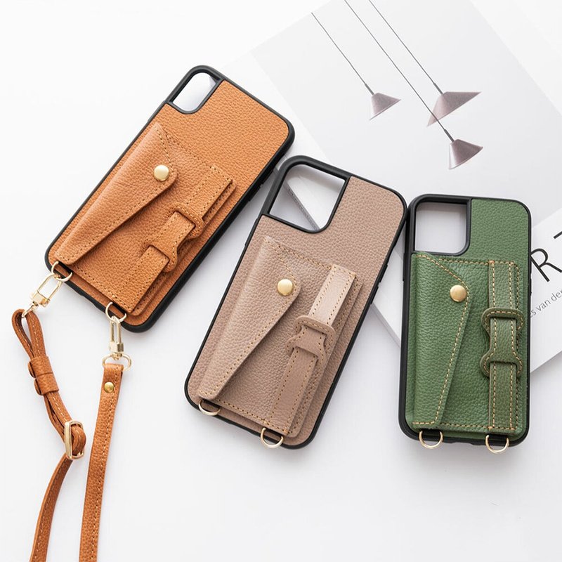 iPhone 限定 リアケース カードポケット・ベルト付き 【 シュリンク 】姫路レザー 本革 ショルダー JS09K - 手機殼/手機套 - 真皮 多色