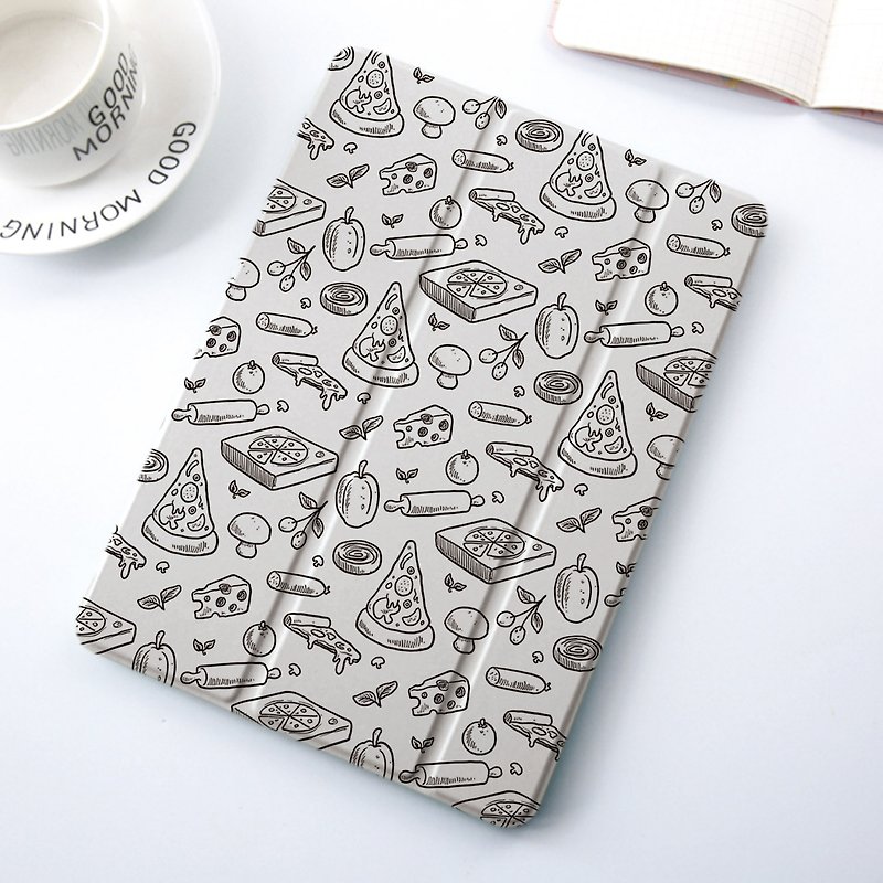 Light Gray Mushroom Cheese Pizza Pizza iPad Cover - เคสแท็บเล็ต - พลาสติก หลากหลายสี