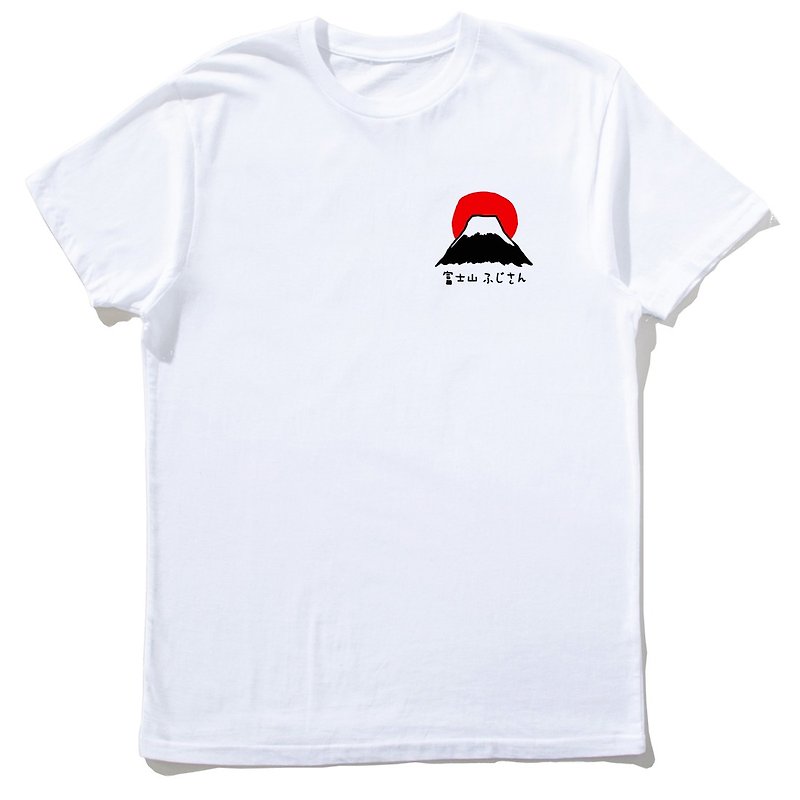 左胸 富士山 男女 短袖T恤 白色 日本 東京 Tokyo 日文 - 男 T 恤 - 棉．麻 白色