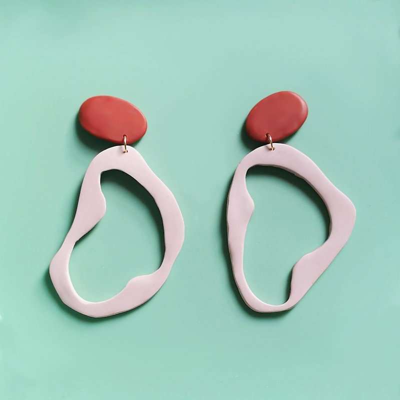 ~ bi playful ~ organic shape geometric fashion handmade soft clay earrings - Earrings & Clip-ons - Clay Pink