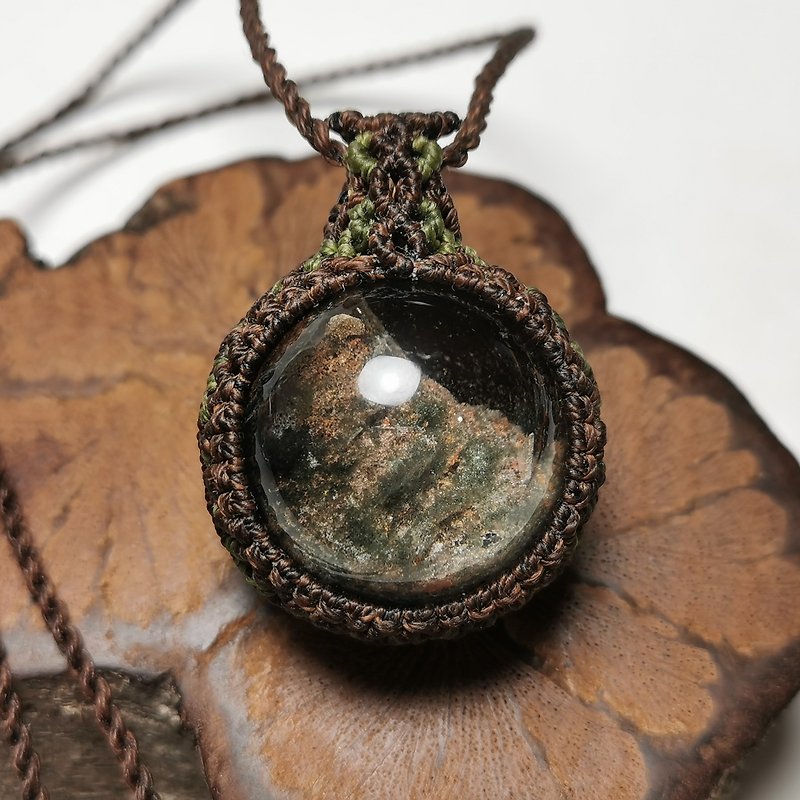 Green Ghost Crystal Ball - Wax Thread Weaving/Totem Frame Design/Necklace with Adjustable Length - Necklaces - Crystal Green
