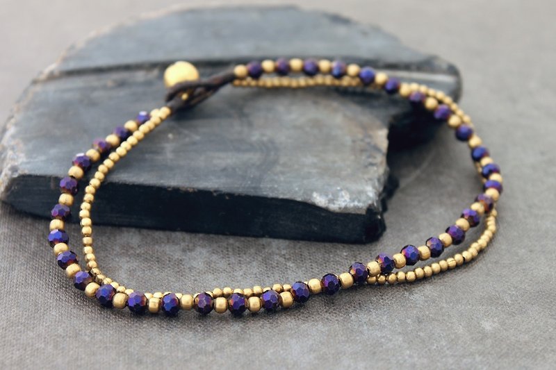 Purple Crystal Anklets Woven Brass Strand Ankle Bracelets - กำไลข้อเท้า - กระดาษ สีม่วง