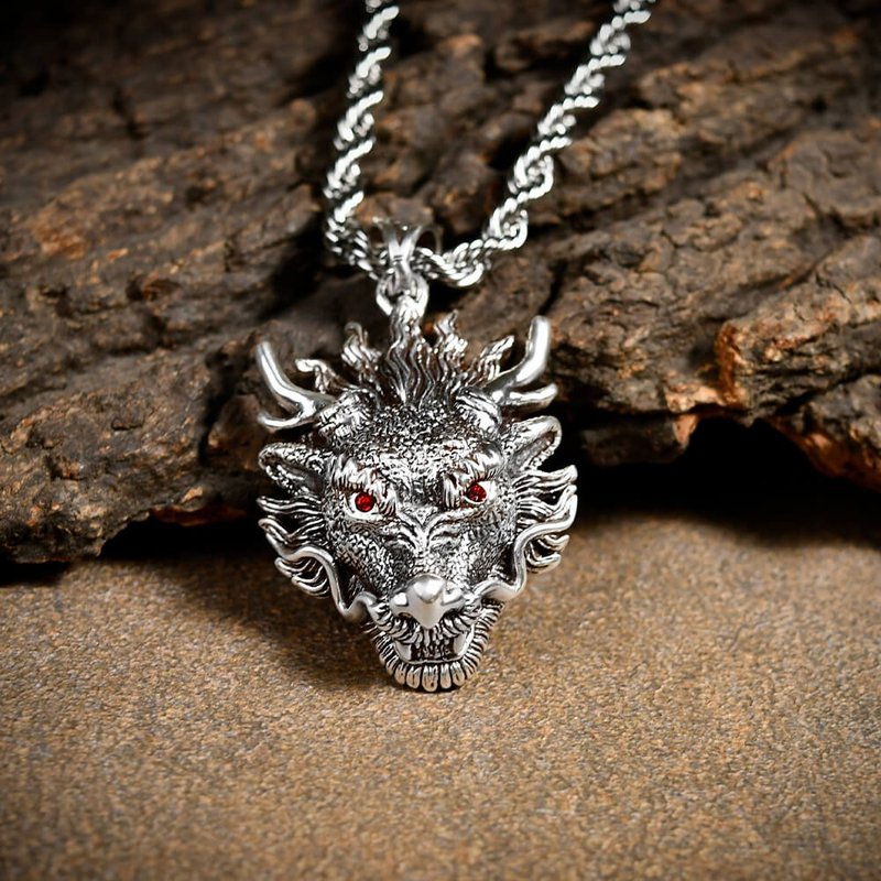 Twelve Zodiac Dragon Year Xianglong Personalized Necklace Boys Necklace Unisex Necklace Long Necklace Stainless Steel - สร้อยคอยาว - สแตนเลส สีเงิน