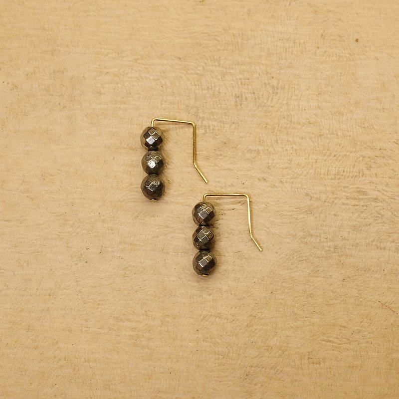 String Series Brass Pyrite Dangle Earrings Ear Pins Without Piercings - Earrings & Clip-ons - Copper & Brass Gold