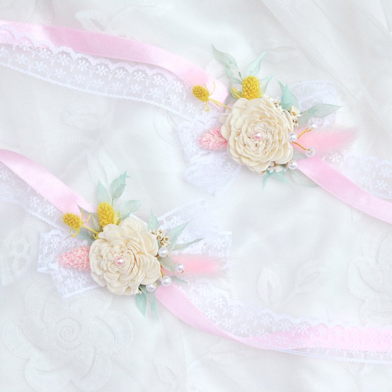 【客製】乾燥手腕花-Tiffany粉嫩色系 - 胸花/手腕花 - 植物．花 粉紅色