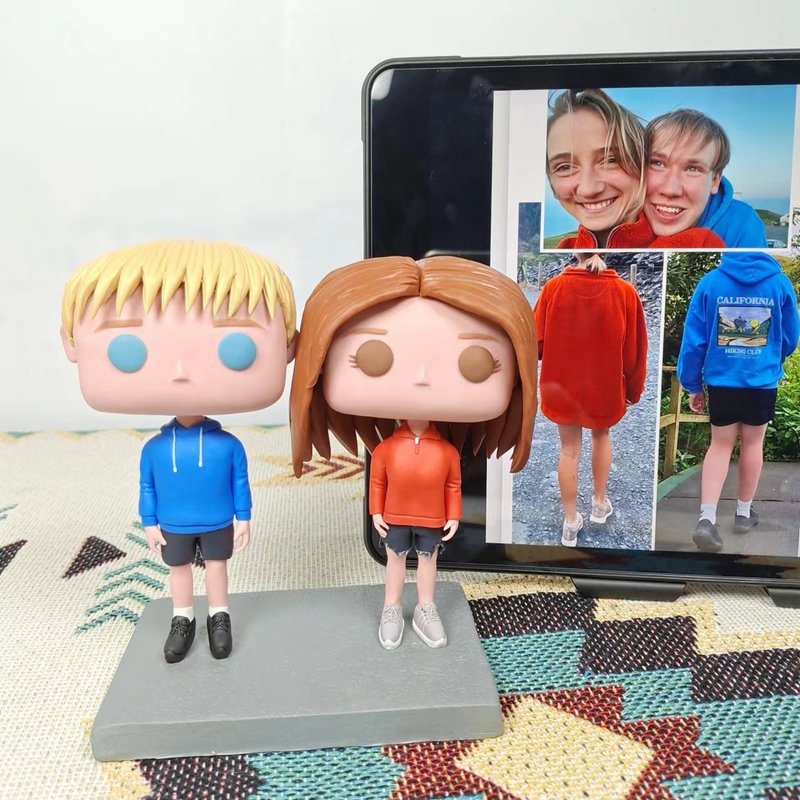 Pure handmade custom American Funko Pop self-portrait doll couple parents couple wedding anniversary gift - ตุ๊กตา - ดินเหนียว หลากหลายสี