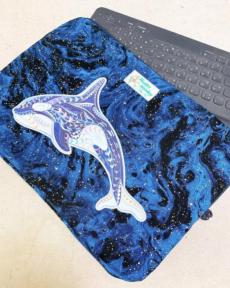 虎鯨平板/筆電保護套 - 電腦袋 - 棉．麻 藍色