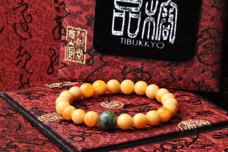 TIBUKKYO | Premium Yellow Myanmar Topaz Beaded Bracelet 8mm with natural green - Bracelets - Jade 