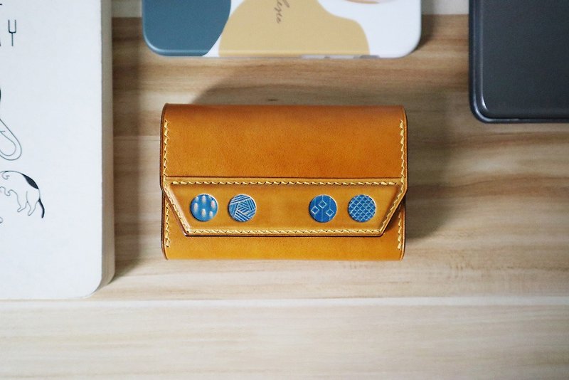 Handmade yellow business card case / leather card wallet / Personalized - ที่เก็บนามบัตร - หนังแท้ สีส้ม