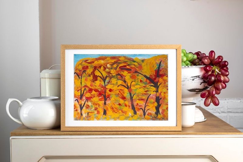Golden Autumn  Painting, Art, Artwork, Gouache Drawing, Landscape Art - 壁貼/牆壁裝飾 - 紙 多色