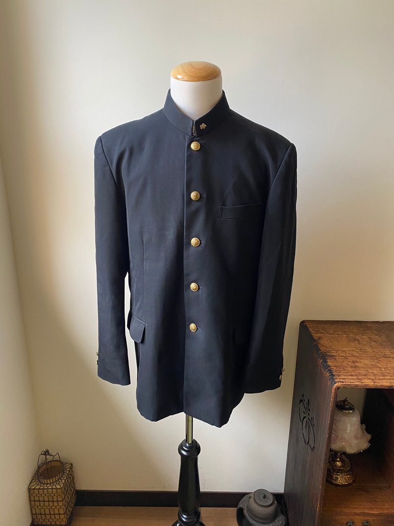 日本高校生黑色詰襟古著制服外套附校章日本製 - 男西裝外套 - 羊毛 黑色