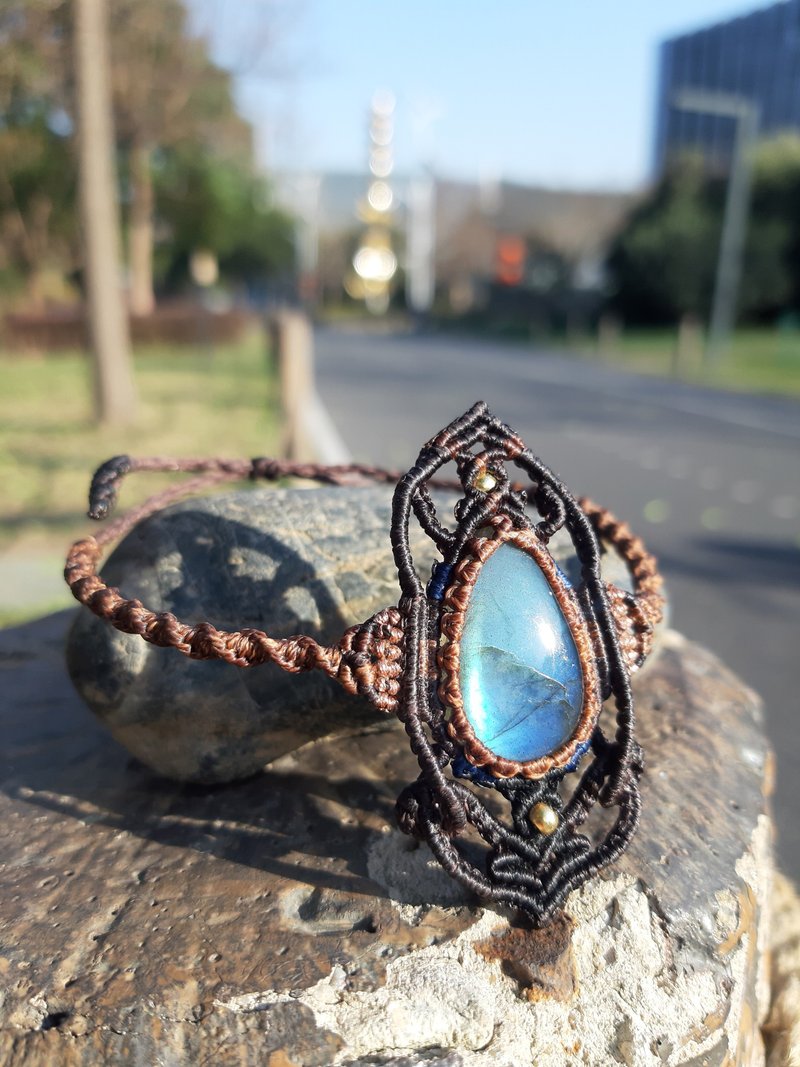 Labradorite  Macrame Jewelry - สร้อยข้อมือ - เครื่องเพชรพลอย สีเทา