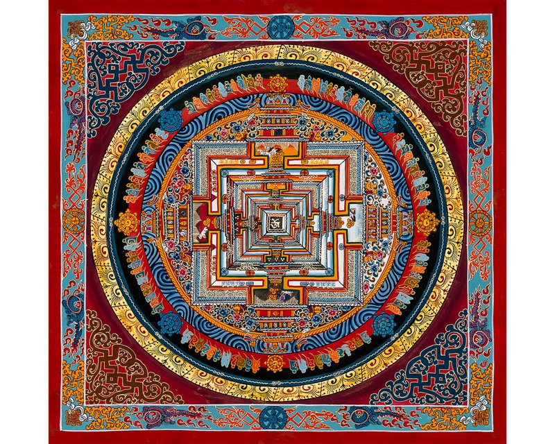 金色點綴時輪曼陀羅——珍稀藝術品 促進正念生活 - 壁貼/牆壁裝飾 - 其他材質 多色