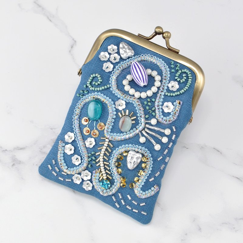 Gamaguchi sparkle 9 with a perfectly sized card - ที่เก็บนามบัตร - ผ้าฝ้าย/ผ้าลินิน สีน้ำเงิน