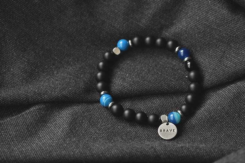 黑暗藍紋 (手工手環/紀念/交換禮物/天然石/情侶款/訂製) - 手鍊/手鐲 - 寶石 黑色