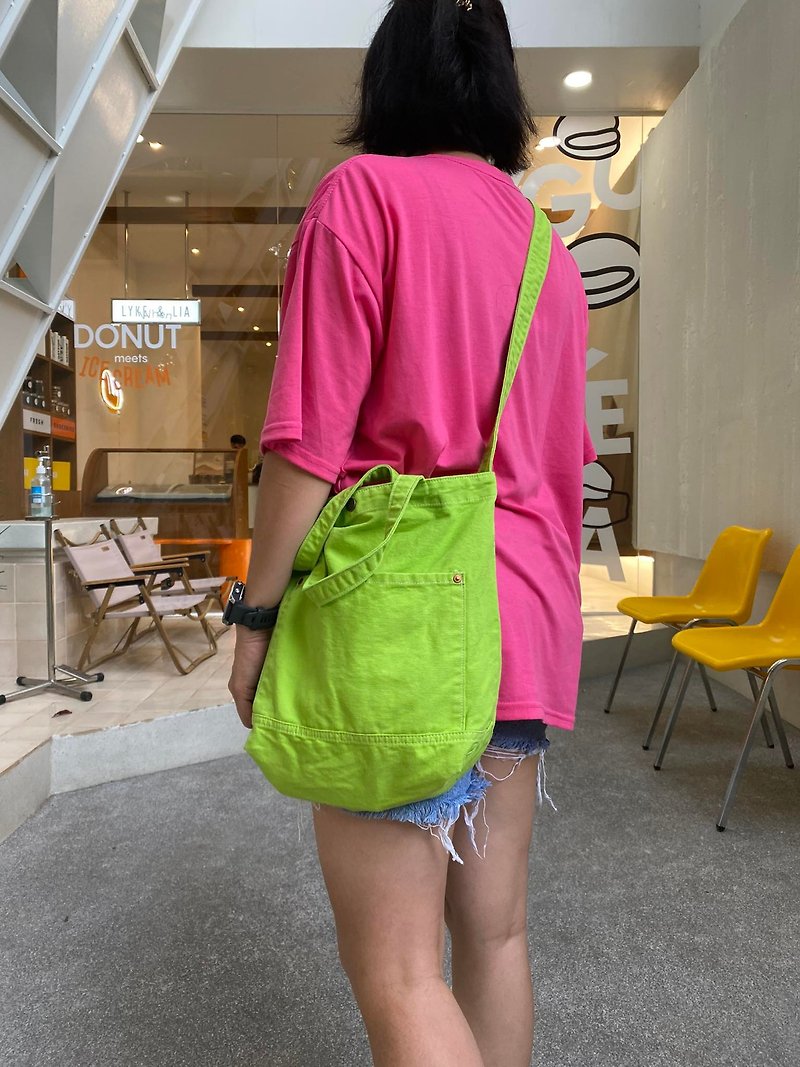 Lime Little Canvas Tote / Weekend bag / Shopping bag - Messenger Bags & Sling Bags - Cotton & Hemp Green