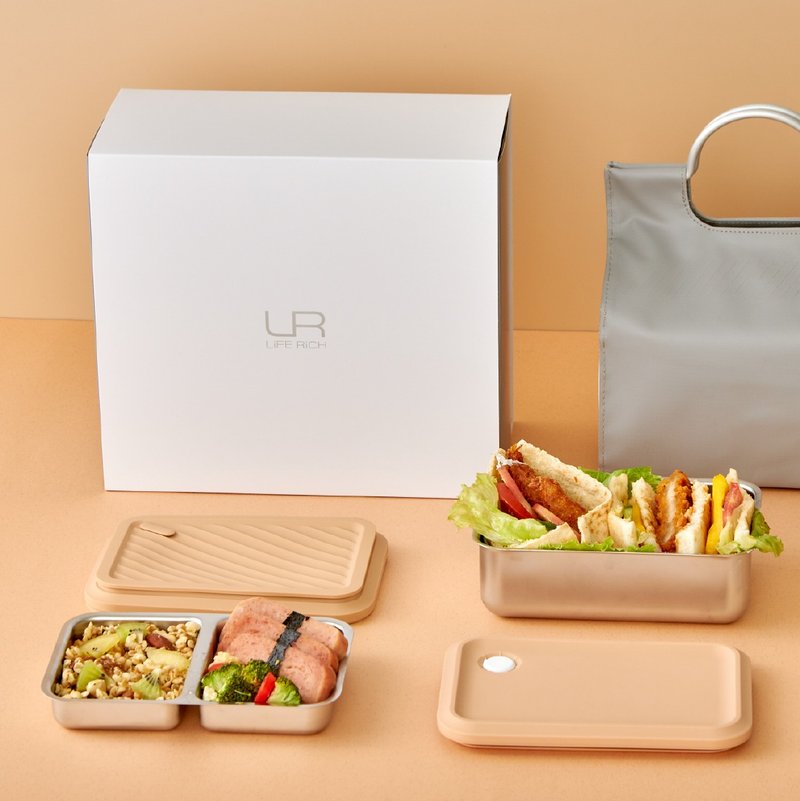 【 Pinkoi 限定 】Double Box 便當盒禮盒－B1 杏暖初陽 - 便當盒/食物袋 - 不鏽鋼 橘色